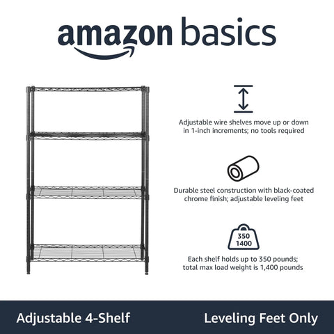 Built Tough Four Tier Steel Wire Rack Storage Shelving With Heavy Duty 350 Pounds Per Shelf Capacity And No Sweat Setup For Garage Organizing And Workshop Gear Storage