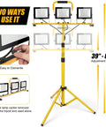 Beastly Bright 21000 Lumen LED Tri Head Work Light on Stand with IP66 Waterproof Tripod, adjustable 39-80 inches, detachable