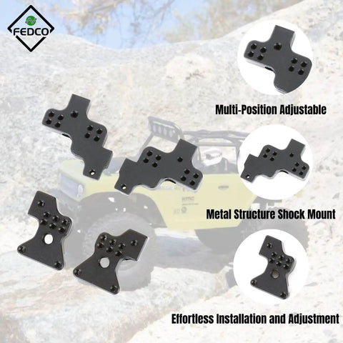 SCX24 Adjustable Shock Tower Mount Kit Four Pack With Multi Position Brackets for Axial SCX24 Crawler showing aluminum mounts