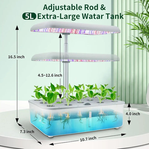 Indoor Hydroponics Garden System With LED Grow Light And 14 Pods, WiFi Herb Garden Kit, adjustable height, 5L tank
