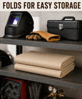 Fiberglass Welding Blanket Heavy Duty Pro Grade Built Tough 4x6 Ft With Brass Grommets Heat Resistant Multi Purpose Mat For Welding Grill Smoker Camping And Industrial Use 2 Pack Protects Equipment And Floor From Sparks Embers And Heat While You Work Or folded on shelf for storage