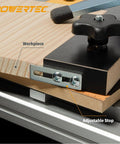 Close-up of Table Saw Taper And Straight Line Jig for Precise Tapering And Straight Line Cutting, showing the adjustable stop.