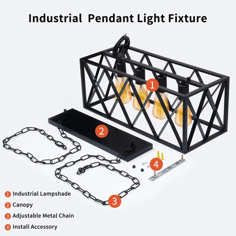 Dope Industrial Kitchen Island Pendant Light Fixture With E26 Base showing lampshade, canopy, chain, and accessories