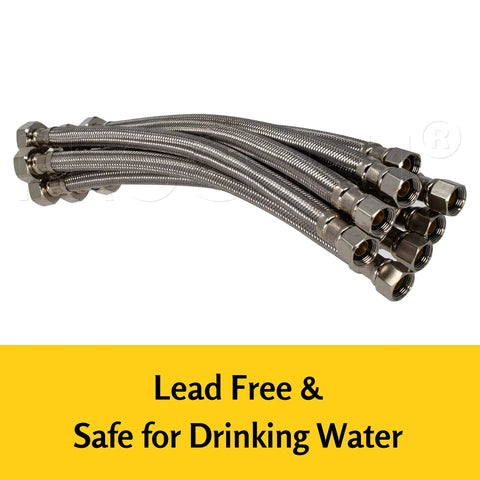 10 Pack 16 Inch Stainless Steel Braided Faucet Hose Connectors Set Must Have 3 Eighths Inch Compression To One Half Inch FIP Lead Free Safe For Kitchen And Bathroom Durable Easy Install Flexible Water Supply Lines.