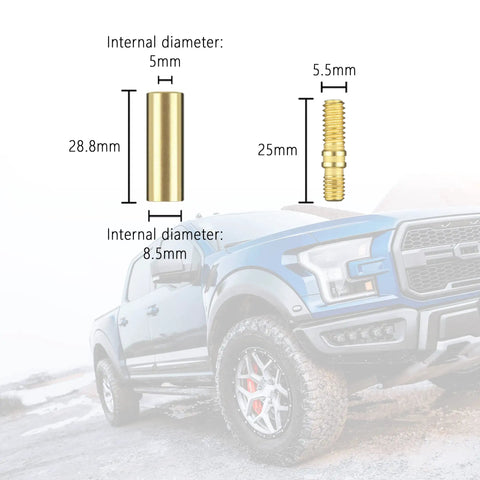 Close-up of 13 Piece Truck Antenna Adapter Kit With 11 Screws And 2 Rubber Washers For Toyota Jeep Wrangler Denali Ford GMC, showing M6 adapter sizes.