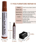17 Piece Quick Fix Furniture Repair Kit With 8 Touch Up Markers And 8 Wax Sticks Plus Sharpener For Wood Scratches And Stains