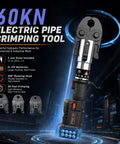 Upgraded 21V Brushless Electric Pipe Crimping Tool With 60K Newton Heavy Duty Press Force, featuring 3 jaw sizes and 350 degree rotating head.