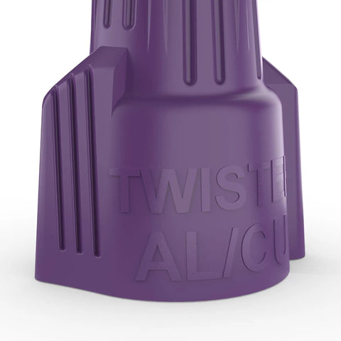 Purple Aluminum To Copper Twist On Wire Nuts 301765S Pack of 10 with Antioxidant Filler close-up showing texture and markings.