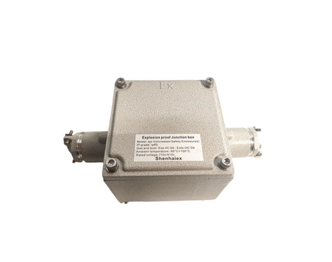 Explosion Proof Junction Box For Hazardous Areas Indoor And Outdoor Use Aluminum Alloy Enclosure Built Tough For Gas And Dust Environments Two 1 Inch Ports Waterproof And Increased Safety Design With Six Terminal Blocks