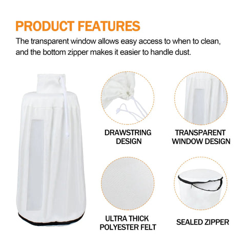 Heavy Duty Dust Collector Bag And Hose Reducer For Woodworking Planers with transparent window and drawstring design.