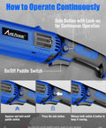 Beefy Four And A Half Inch Angle Grinder With 1000W Motor And 7 Variable Speeds Reaching Up To 11,500 RPM Paddle Switch Instructions