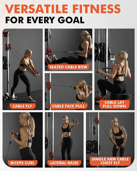 Woman using Wall Mount Cable Crossover Machine With Dual Pulleys And 19 Adjustable Positions for versatile exercises.