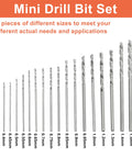 Mini Drill Bit Set 0.3mm To 1.6mm, 20-Piece HSS Micro Twist Drill Bits For Precision DIY Projects displayed in a line