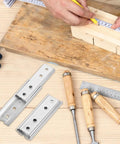 Heavy Duty Hidden Headboard Wall Mount Brackets For Sofa And Couch Sections With Solid Silver Metal Connectors on workbench.
