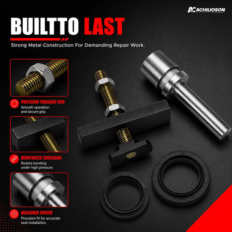 Heavy Duty CV Axle Bearing Puller Tool Kit Wrenchin Essentials For Toyota 8 Inch Clamshell kit parts including threaded rod and seals.