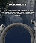 Tough As Nails One Half Inch 25 Foot Liquid Tight Electrical Conduit With Ul Certified Flexible Non Metallic Cable Armor And No Drama Connector Kit For Outdoor Weather Runs showing durable nylon connectors.
