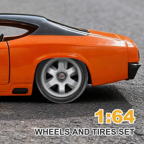 Four Pack 1 64 Scale Wheel And Tire Set With Real Riders Rims Includes Axles For RC Diecast Cars Diy Model Upgrades.