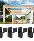 Roof Joint Connector Set For Pergola And Gazebo, 4 Steel Brackets And Post Connectors displayed in backyard setting