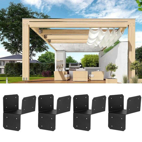 Roof Joint Connector Set For Pergola And Gazebo, 4 Steel Brackets And Post Connectors displayed in backyard setting