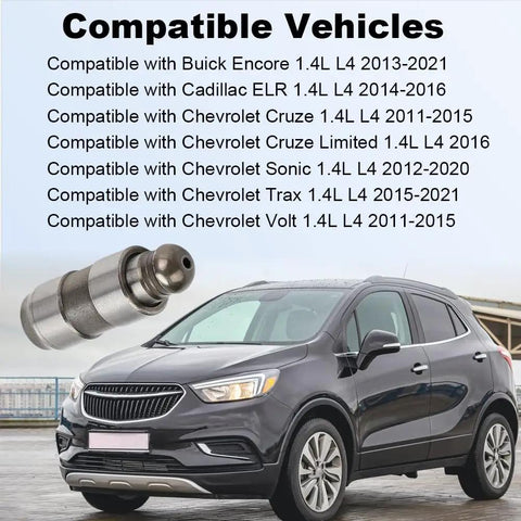 16 Piece Hydraulic Valve Lifter Set For 1.4L L4 Engines Compatible With Buick Encore; image of valve lifter and SUV.