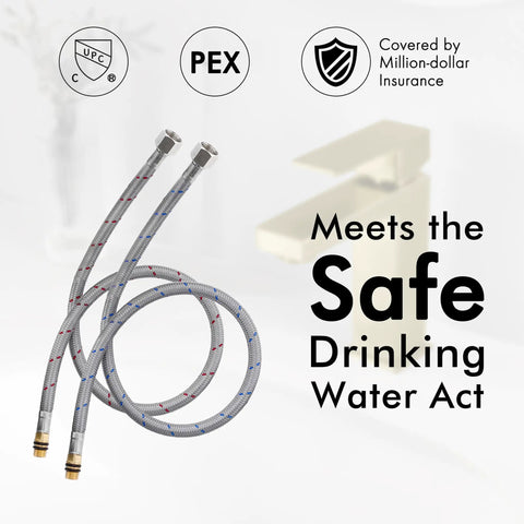 Water hoses compatible with Brushed Gold Single Hole Bathroom Faucet With Modern Vanity Style, NSF Certified, cUPC Approved