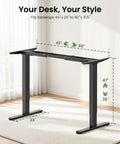 Rock This Dual Motor Standing Desk Frame For 44 To 90 Inch Desktops, showing height adjustments 28 to 47 inches.