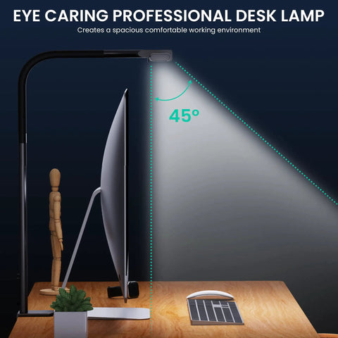 Lit 26 Inch LED Desk Lamp For Home Office With Wide Beam And Flexible 180 Degree Gooseneck Clamp Light 23W Dimmable 7 Modes