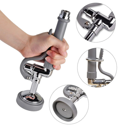 Heavy Duty Pre Rinse Sink Sprayer With Handle Grip Assembly 1.42 GPM Workhorse High Pressure Dish Sprayer For Commercial Faucets Replacement Kit Polished Chrome Gray Kitchen Upgrade
