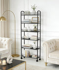 Slim Rolling Storage Cart With Wheels, 6-Tier Narrow Black Shelf On Casters in living room, space saving organizer