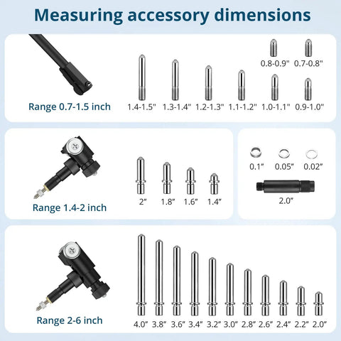 Measuring accessory dimensions for Precision Dial Bore Gauge 0.7 To 6 Inch Range With 6 Inch Depth, 0.0005 Inch Accuracy