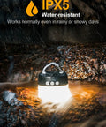Rechargeable Camping Lantern 1000 Lumen LED Light with 6700mAh Power Bank in water showcasing IPX5 water resistance.