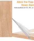 Four Pack Drop Down Gas Struts For Drop Front Desks, 100 Newtons each, showing positions at 75, 90, and 105 degrees, wood panel