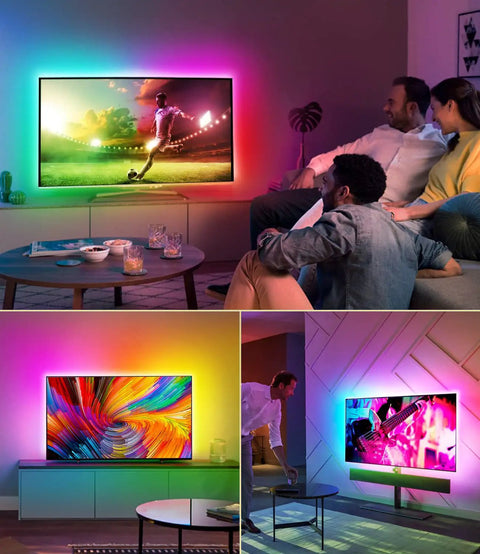 13.1Ft RGBIC LED TV Backlight Strip With Bluetooth App Control Music Sync And Remote Lit Rainbow Colors For 50 To 55 Inch TVs Or Monitors Behind Lighting USB Powered Accent Lights For Home Theater