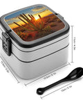 Sunset Cactus Desert Themed Two Compartment Lunch Box With Lids 550ml Lower 450ml Upper Leak Proof Reusable Food Storage Container