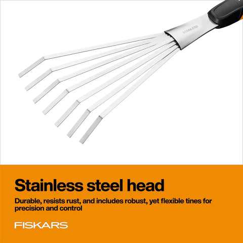 Xact Hand Rake For Raised Garden Beds And Small Planters Workhorse Tool With Ergonomic Handle, Stainless Steel Head And Tines