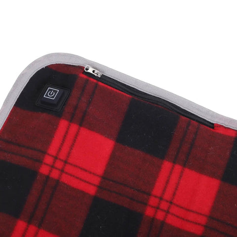 Close-up of the Red Plaid Heated Sleeping Bag Pad With Five Heating Zones And USB Power Camp Comfort Liner corner detail.