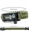 5 In 1 Paracord Survival Bracelet With Compass Fire Starter Whistle Glass Breaker And Paracord showing size measurements