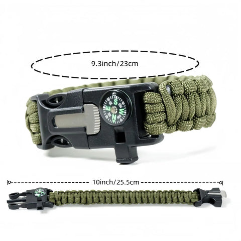 5 In 1 Paracord Survival Bracelet With Compass Fire Starter Whistle Glass Breaker And Paracord showing size measurements