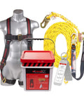 Pro Grade Roofers Kit With 5-Point Adjustable Harness Size L-XL, 50 Ft Lifeline Rope, Rope Grab Assembly, and Roof Anchor Bucket