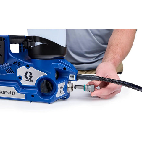 Badass Cordless Airless Paint Sprayer With Instant Electric Trigger for smooth application and heavy duty performance, showing connection detail.