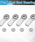 Four Pack CF3 Rod End Bearings With Three Sixteenths Inch Bore And Ten Thirty Two Right Hand Female Threads Self Lubricating Joint Rod Ends With Jam Nuts For Heavy Duty Linkage And Machinery Projects Chrome Steel Construction, four rod ends and jam nuts