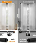 Comparison of heavy duty 1 inch adjustable curtain rod with imitation wood grain finials to 3/4 inch rod with lower support