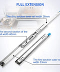 Soft Close Drawer Slides Heavy Duty Drawer Runners With 53mm Ball Bearing Locking Slides Full Extension Up To 120kg Load Multiple Sizes Pack Of 2 Built Tough For Easy Install And Secure Quiet Smooth Drawer Operation showing rail sections with widths labeled 26mm, 40mm, and 53mm.