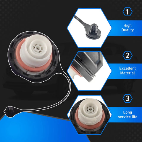 Close-up of Fuel Tank Cap Replacement For 2009 2015 Mazda 3 CX7 CX9, highlighting high quality, excellent material, long service life.