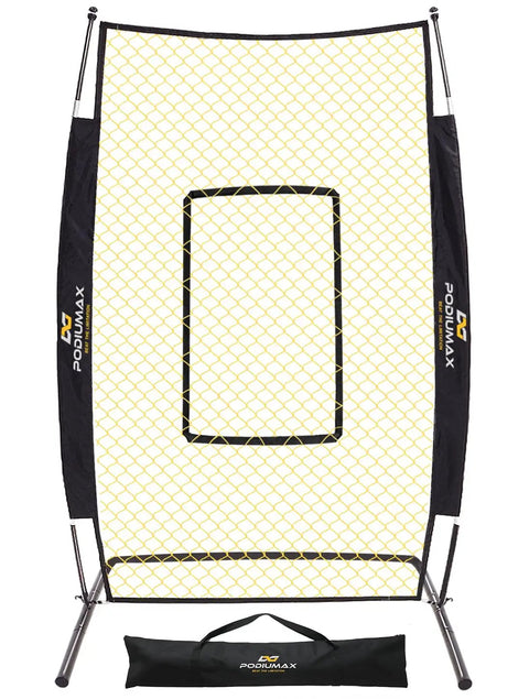 Beefed Up 7x4 Foot Baseball Pitching Screen With Home Plate And Pitcher Plate, Heavy Duty 600D Tear Resistant Mesh, Standalone U Shaped Base