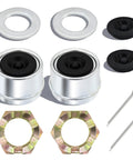Two Sets Of 10 Pcs 1 Inch Spindle Castle Nuts Kit With Washers, 2.25 Inch Cotter Pins, 1.98 Inch Dust Caps And Rubber Plugs For 1 Inch Shaft Trailer Axle EZ Lube System, Includes All Replacement Hardware For Easy Install layout on white background