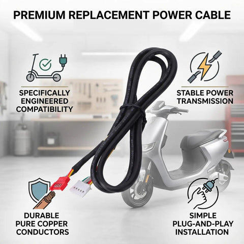 Plug And Play Electric Scooter Cable Harness Rubber Copper Power Cable For Stable Transmission Replacement Get You Back On The Road Fits Huanxi X7 Daily Commuting And Easy Install displayed with icons.