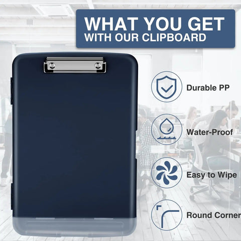 Clipboard With Storage And Pen Holder 8 Point 5 By 11 Inch Clip Board Plastic Organizer Case For Letter Paper And A4 Size Low Profile Clip