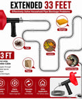 Heavy Duty 33 Foot Drain Snake Auger, No Sweat Plumbing Tool with 33ft flexible cable for clearing blockages.