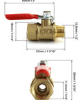 Three Pack Heavy Duty Brass Ball Valve Set side and front view, 1/4 Inch NPT Male to 1/4 Inch Female Threads, 180 Degree Handle